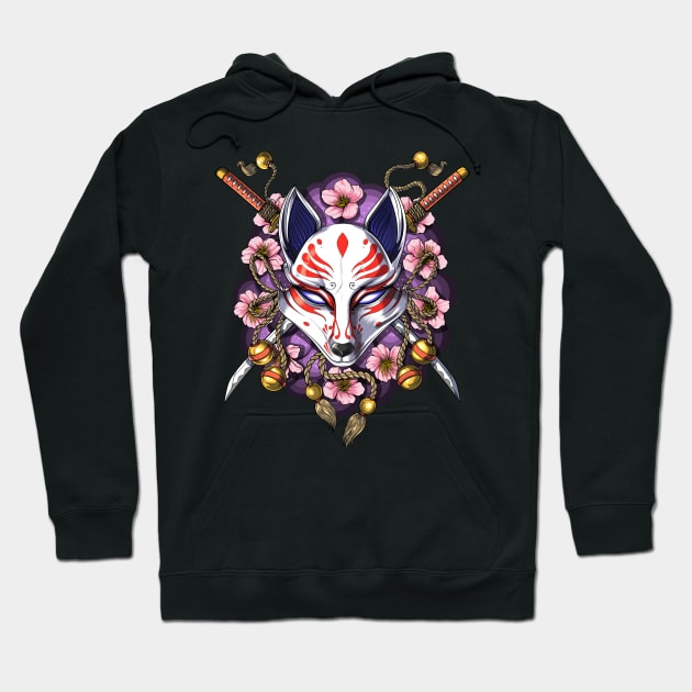 Japanese Kitsune Fox Mask Hoodie by underheaven